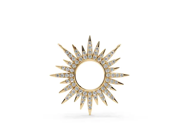 Round Cut Diamond Sunburst Pendant with Pavé Setting Yellow gold