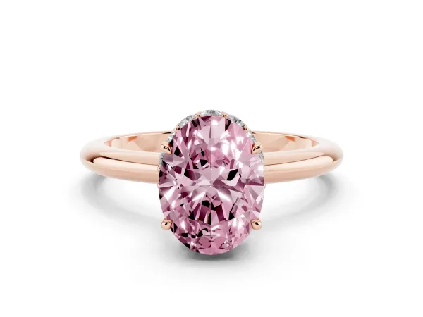 Fancy Pink Oval Cut Brilliant Solitaire Engagement Ring with Six-Prong Setting and Classic Band Rose gold