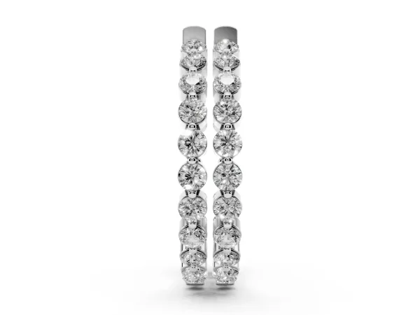 Round Cut Prong Set Diamond Hoop Earrings White gold