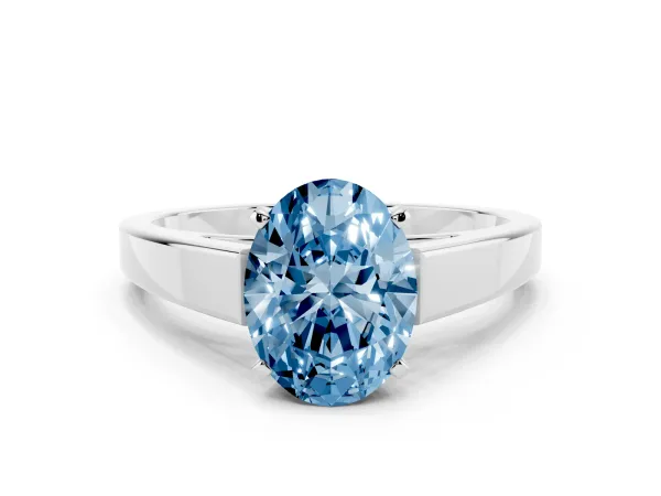 Fancy Blue Oval Cut Solitaire Engagement Ring with Four-Prong Setting and Tapered Band Platinum