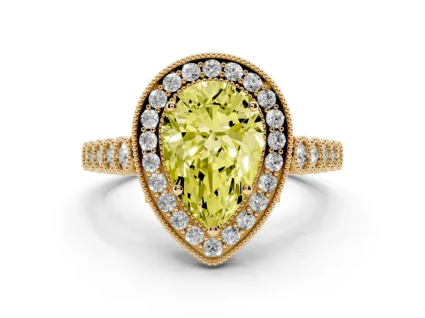 Fancy Yellow Pear Cut Halo Twist Band Solitaire Ring with Six-Prong Setting Yellow gold