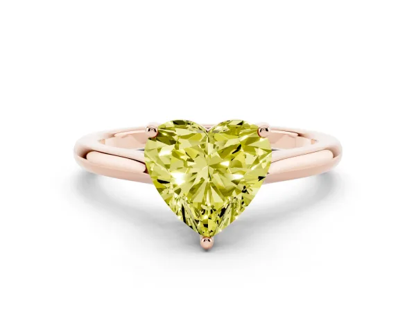 Fancy Yellow Heart Cut Cut Solitaire Ring with Cathedral Band and Four-Prong Setting Rose gold