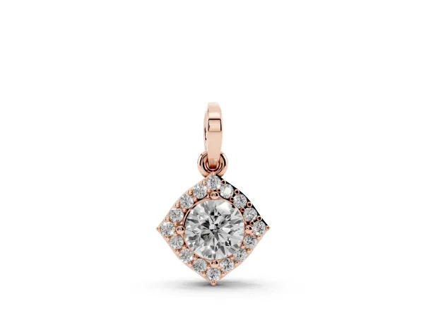 Round Halo Diamond Pendant with Four-Prong Setting Rose gold