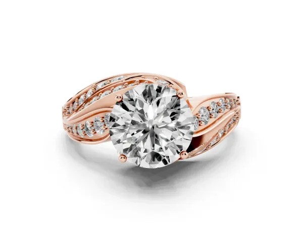 Round Cut Diamond Solitaire Ring with Prong Setting and Twisted Pavé Band Rose gold