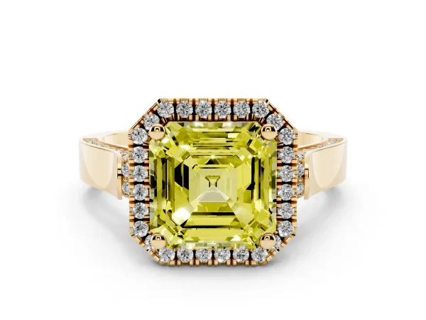 Fancy Yellow Asscher Cut Halo Pave Split Shank Prong Setting Ring Yellow gold
