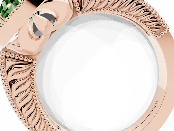 Fancy Green Round Cut Cut Halo Diamond Ring with Pavé Band and Four-Prong Setting Rose gold