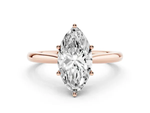 Marquise Cut Cut Solitaire Ring with Cathedral Band and Four-Prong Setting Rose gold