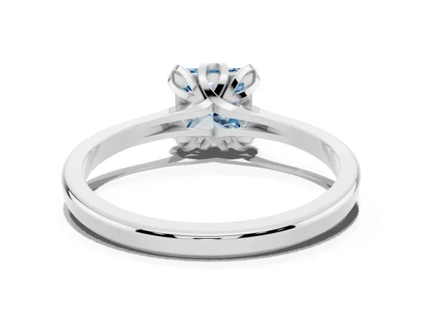Fancy Blue Princess Cut Diamond Solitaire Ring with Flower Prong Setting and Classic Band Platinum