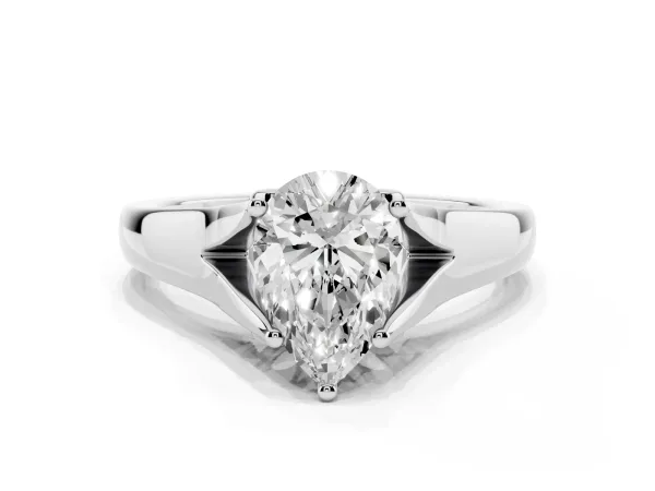 Pear Cut Solitaire Diamond Ring with Cathedral Band and Four-Prong Setting Platinum
