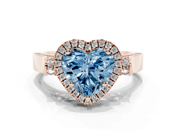 Fancy Blue Heart Cut Halo Pave Split Shank Prong Setting Ring Rose gold