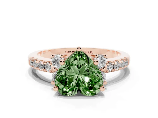 Fancy Green Heart Cut Diamond Three-Stone Pave Band with Four-Prong Setting Rose gold