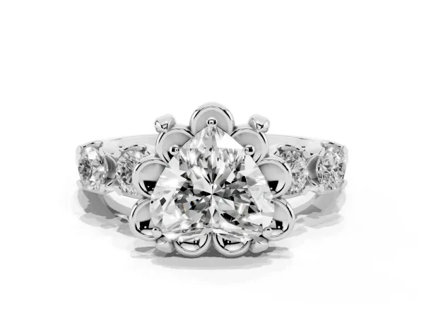 Heart Cut Cut Diamond Floral Halo Engagement Ring with Shared Prong Setting Platinum