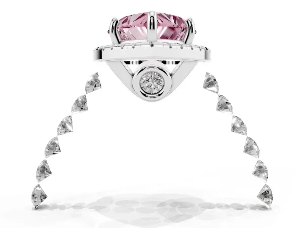 Fancy Pink Heart Cut Halo Pavé Diamond Engagement Ring with Four-Prong Setting Platinum
