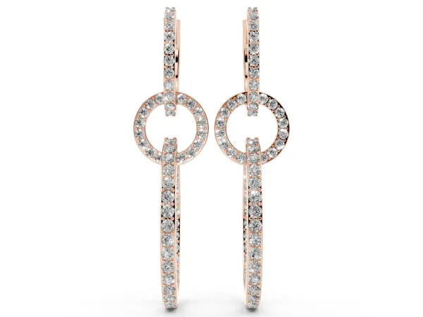 Round Cut Diamond Twisted Link Drop Earrings Rose gold