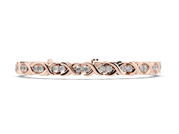 Round Diamond Tennis Bracelet with X-Link Band and Prong Setting Rose gold
