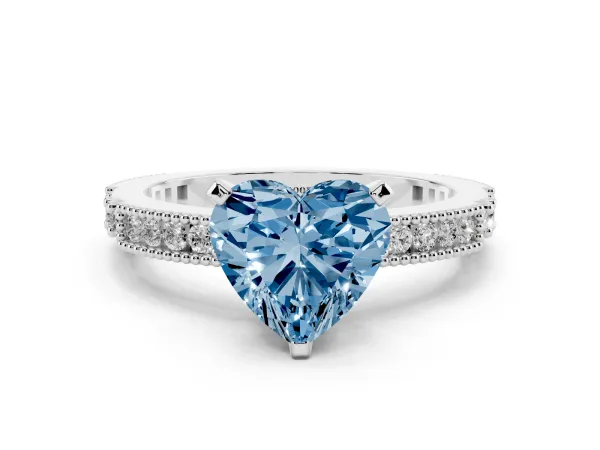 Fancy Blue Heart Cut Solitaire with Pavé Band and Four-Prong Setting White gold