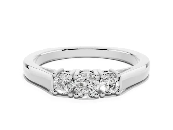 Three-Stone Round Cut Diamond Channel Set Band with Prong Setting White gold