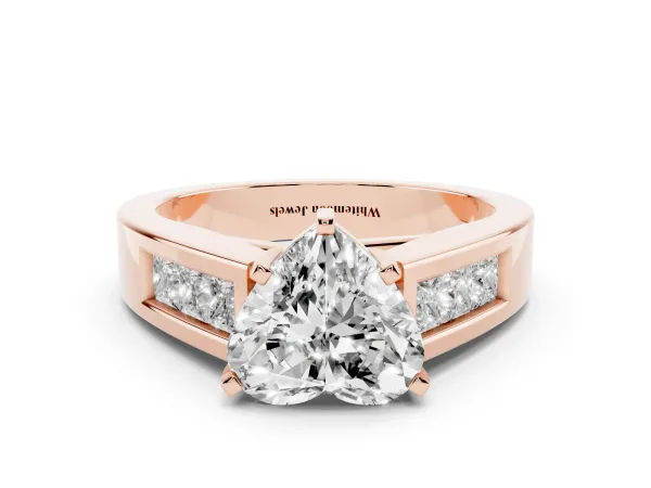Heart Cut Cut Channel Set Solitaire Ring with Four-Prong Setting Rose gold
