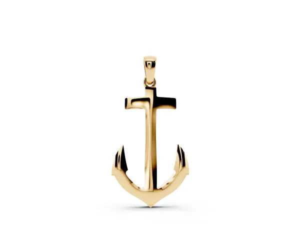 Silver Anchor Pendant with Round Diamond Bezel Setting Yellow gold