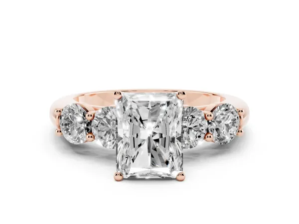 Radiant Cut Cut Five-Stone Prong Set Diamond Ring with Classic Band Rose gold