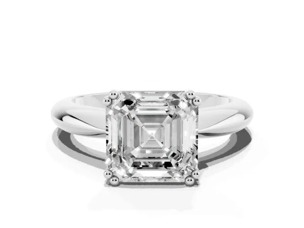 Asscher Cut Cut Solitaire Engagement Ring with Tapered Band and Four-Prong Setting Platinum