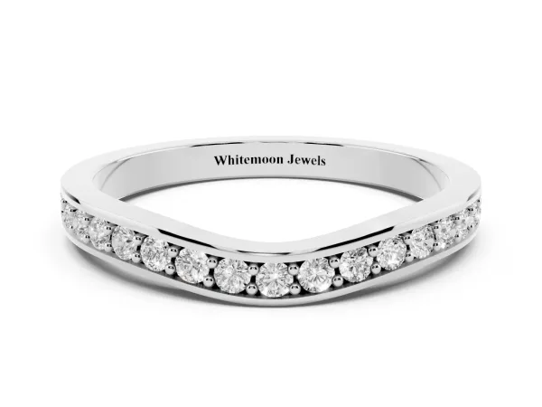 Diamond Pavé Round Cut Curved Band with Channel Setting White gold