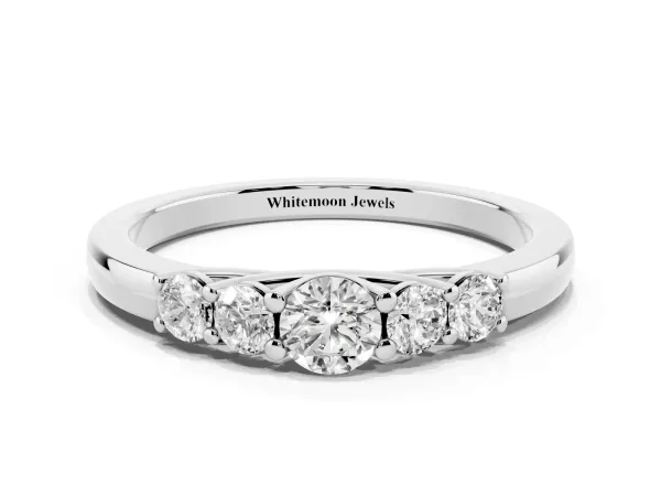 Five-Stone Round Diamond Prong Set Half Eternity Band White gold