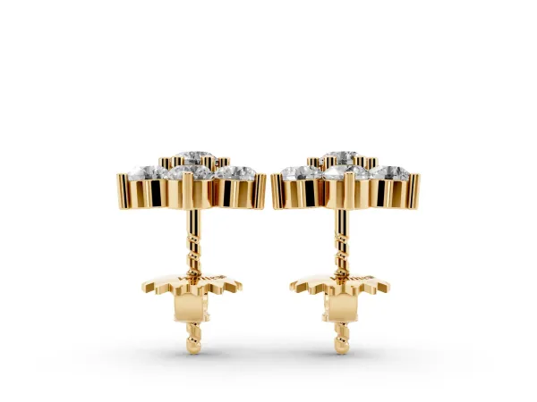 Cluster Round Diamond Stud Earrings Yellow gold