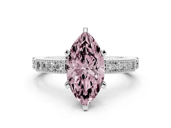 Fancy Pink Marquise Cut Solitaire with Pavé Band and Four-Prong Setting White gold