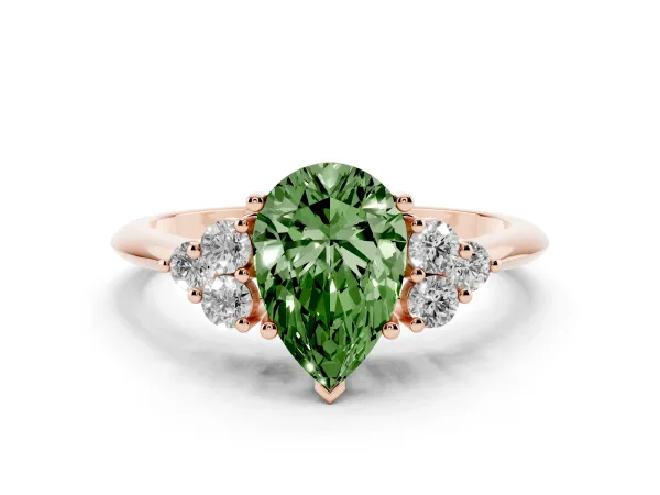 Fancy Green Pear Cut Cut Diamond Cluster Ring with Solitaire Band and Four-Prong Setting Rose gold