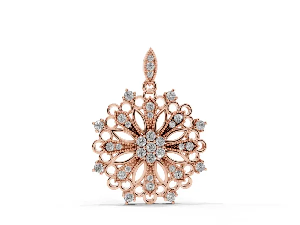 Round Diamond Cluster Milgrain Pendant Rose gold