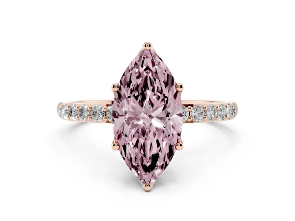Fancy Pink Marquise Cut Diamond Solitaire Engagement Ring with Round Pavé Band and Prong Setting Rose gold