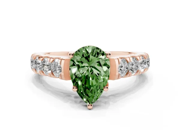 Fancy Green Pear Cut Cut Diamond Solitaire Ring with Micro Pave Band and Prong Setting Rose gold