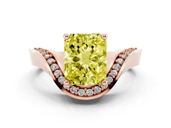 Fancy Yellow Radiant Cut Solitaire Diamond Engagement Ring with Pave Band and Four-Prong Setting Rose gold