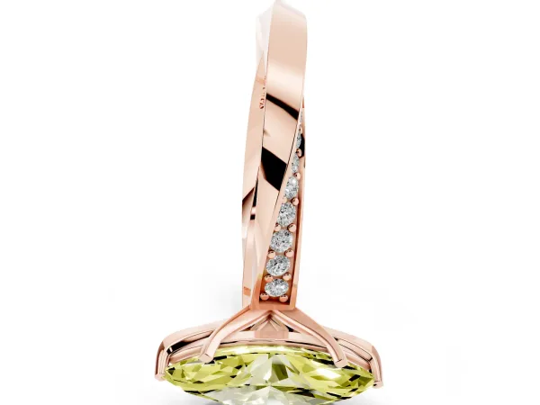 Fancy Yellow Marquise Cut Diamond Engagement Ring with Side Stone Accents and Four-Prong Setting Rose gold
