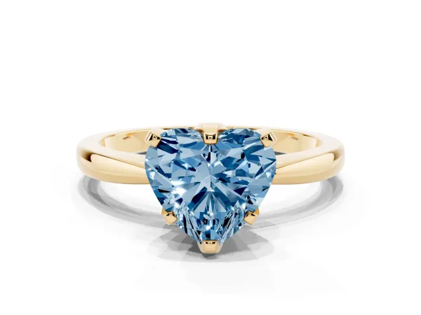 Fancy Blue Heart Cut Solitaire Engagement Ring with Six-Prong Setting and Tapered Band Yellow gold
