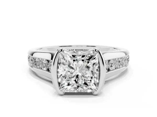 Princess Cut Solitaire Bezel-Set Diamond Ring with Channel-Set Band Platinum
