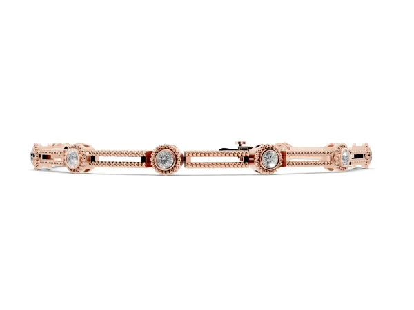Round Bezel Set Diamond Rope Chain Bracelet Rose gold