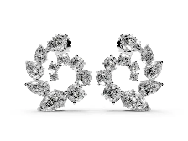 Marquise, Pear and Round Diamond Graduated Cluster Stud Earrings Silver