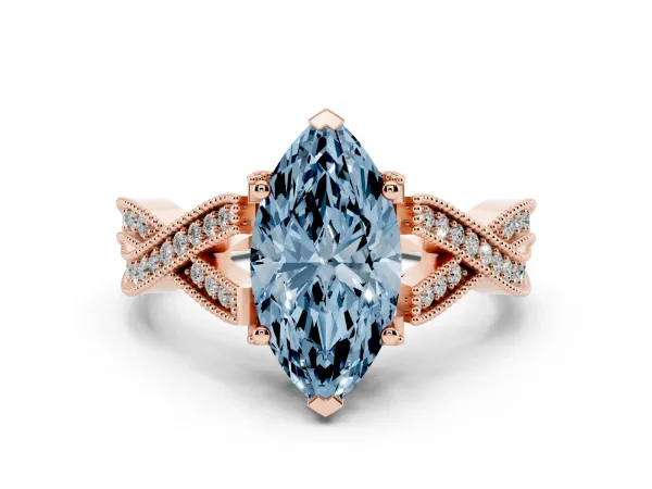Fancy Blue Marquise Cut Cut Diamond Twisted Band with Milgrain Pave Setting and Four-Prong Setting Rose gold