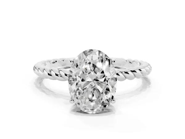 Oval Cut Solitaire Twist Band Ring with Four-Prong Setting White gold