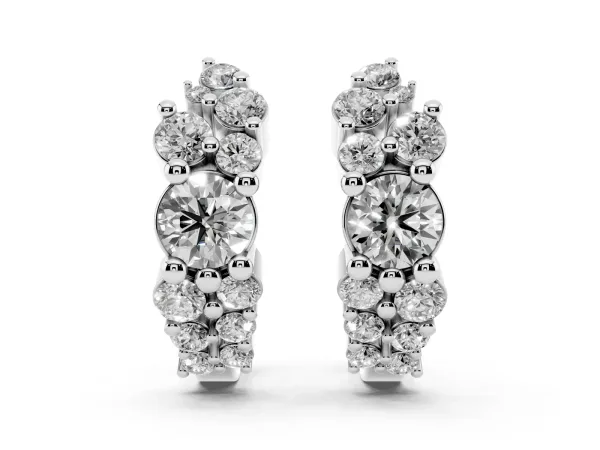 Round Diamond Hydrangea Bouquet Hoop Earrings with Diamond Accents Platinum