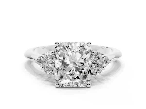Radiant Cut Cut Diamond Cluster Ring with Solitaire Band and Four-Prong Setting White gold