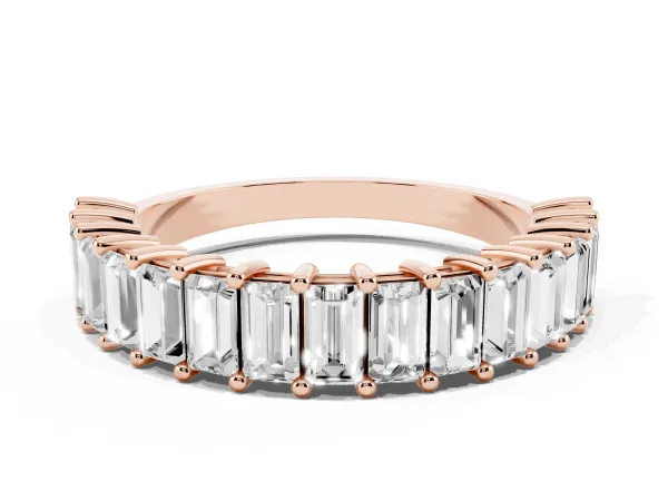 Baguette Cut Half Eternity Band with Shared Prong Setting Rose gold
