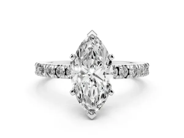 Marquise Cut Diamond Pavé Band Solitaire with Four-Prong Setting White gold
