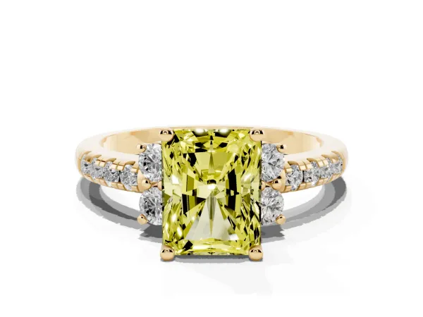 Fancy Yellow Radiant Cut Diamond Three-Stone Pave Band with Four-Prong Setting Yellow gold