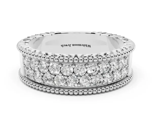 Round Cut Diamond Pave Eternity Band with Bead Prong Setting White gold