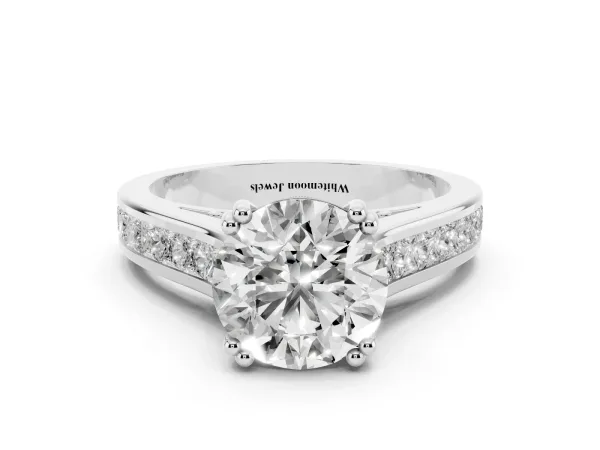 Round Cut Cut Channel Set Solitaire Engagement Ring with Prong Setting White gold