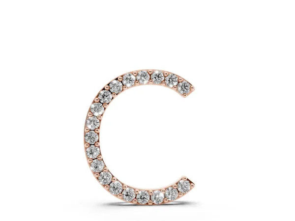 Round Diamond Pavé C Pendant Necklace Rose gold