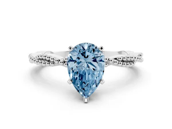 Fancy Blue Pear Cut Solitaire Twisted Band with Bead Prong Setting Platinum